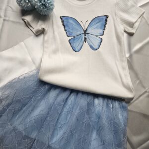 Komplet dziewczęcy z motylkiem – niebieski