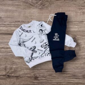 Dres Dinozaur – biała bluza i granatowe spodnie