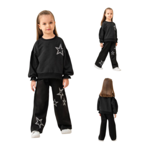 Czarny komplet dziewczęcy z gwiazdkami