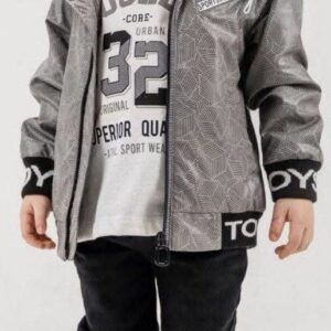 3-częściowy komplet chłopięcy – wiosenna kurtka, czarne jeansy i bluzka z długim rękawem