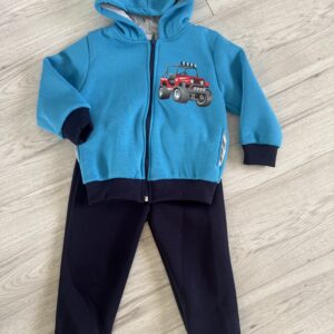 Ocieplany komplet chłopięcy – bluza na zamek z kapturem i czarne spodnie