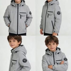 Szara kurtka chłopięca z odpinanym kapturem
