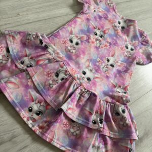 Sukienka dziewczęca w króliczki z falbanką