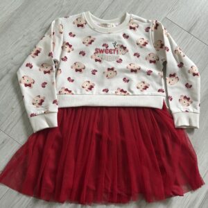 Sukienka dziewczęca z misiami i czerwonym tiulem