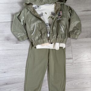 3-częściowy komplet chłopięcy oliwkowy – kurtka, bluza w tygrysy i spodnie