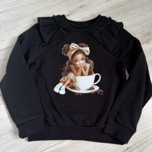 Czarna bluza dziewczęca z aplikacją lali – bawełniana