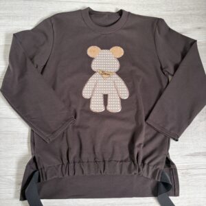 Czekoladowa bluza dziewczęca z misiem – dłuższy fason