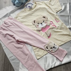 Komplet z misiem i różowymi legginsami