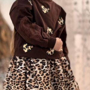 Komplet bluza w panterkowe serca + spódniczka w klasyczną panterkę