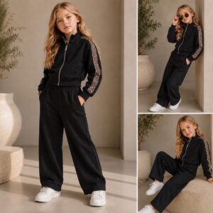 Stylowy czarny dres dziewczęcy
